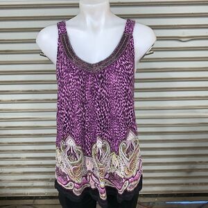 Apt 9 sleeveless paisley print top w/beaded neck